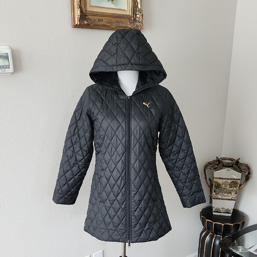 Puma Black Quilted Hooded Jacket